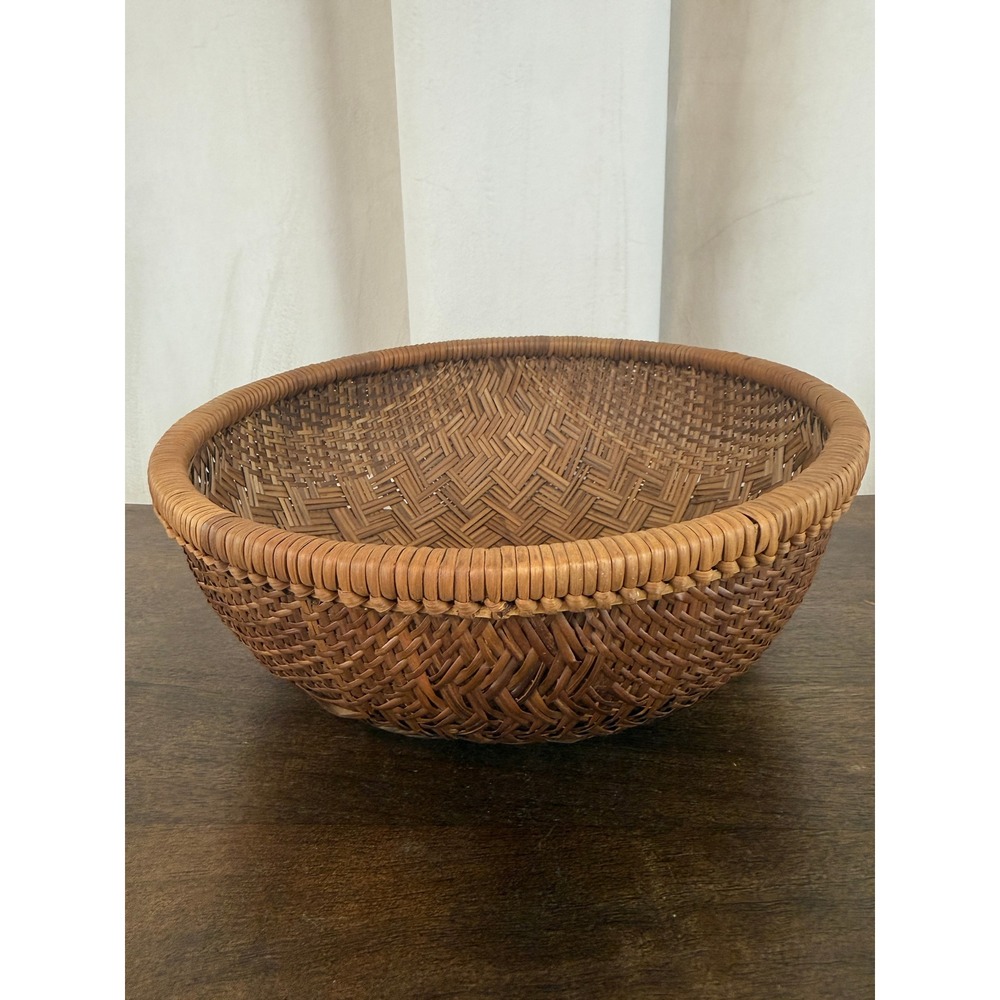 VTG Round Bamboo Wicker Vietnamese‎ Winnowing Round Basket Bowl 10" Wide
